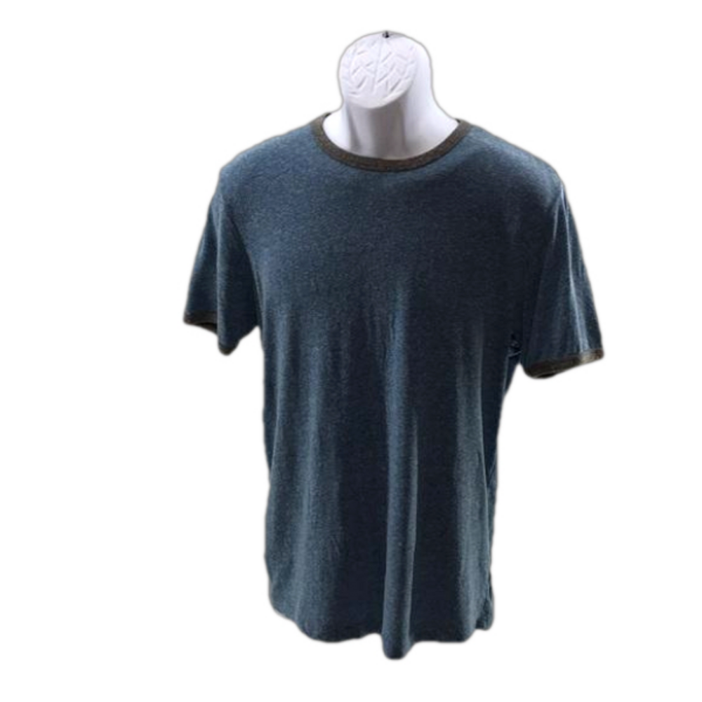 AEROPOSTALE Men’s Slate Blue Tee Shirt, Gray Trim on Crew Neckline & Sleeves—Med